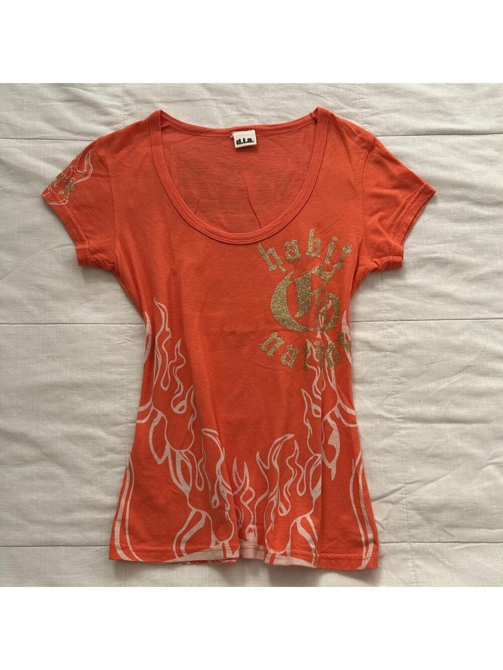 d.i.a. Bright Orange Flame Graphic Tee Gyaru McBling Y2K Size S Japan
